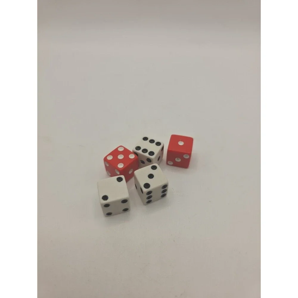 Lot of 5 RISK Dice (3 Red & 2 White) 1993 Edition Game Replacement Parts Pieces